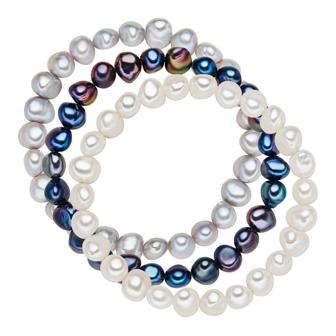 Yamato Pearls White/Violet Blue/Grey Pearl Bracelet Set