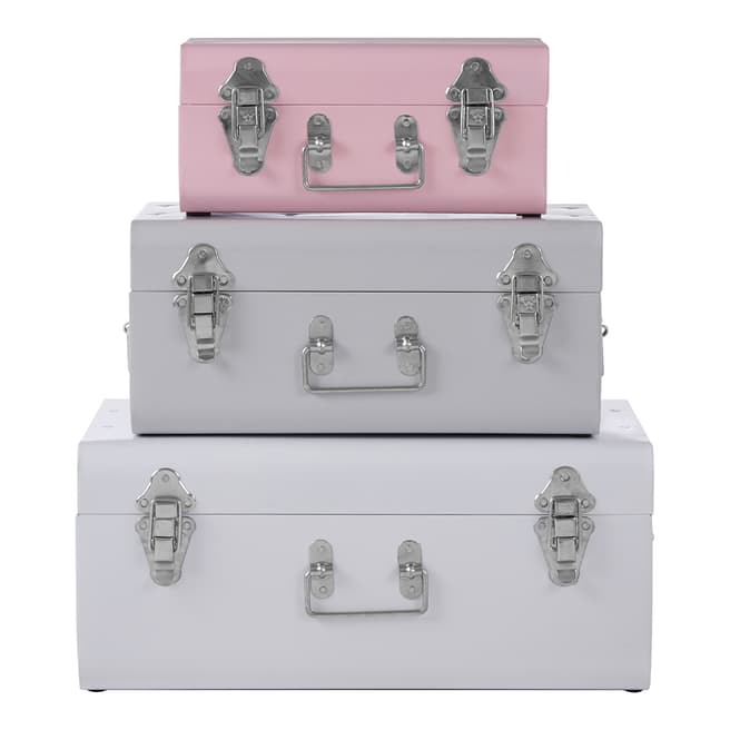 Fifty Five South Set of 3, Storage Trunks, Light Pink/Grey/White