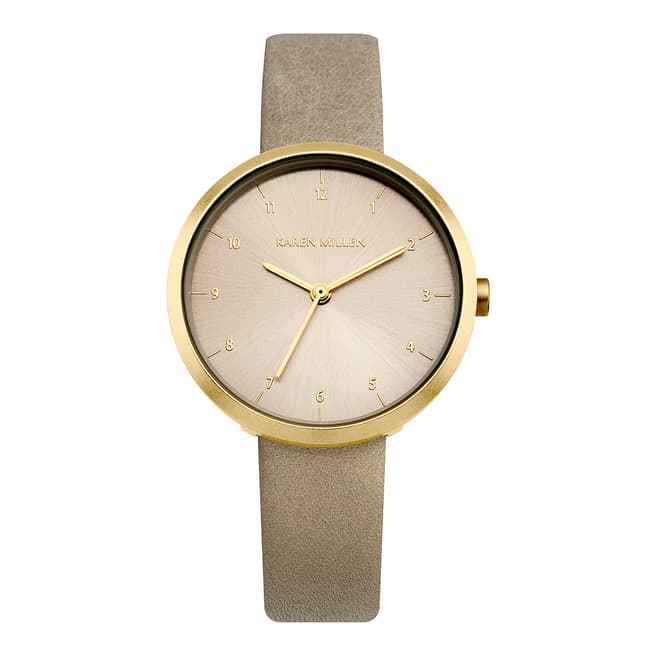 Karen Millen Grey Gold Leather Strap Watch