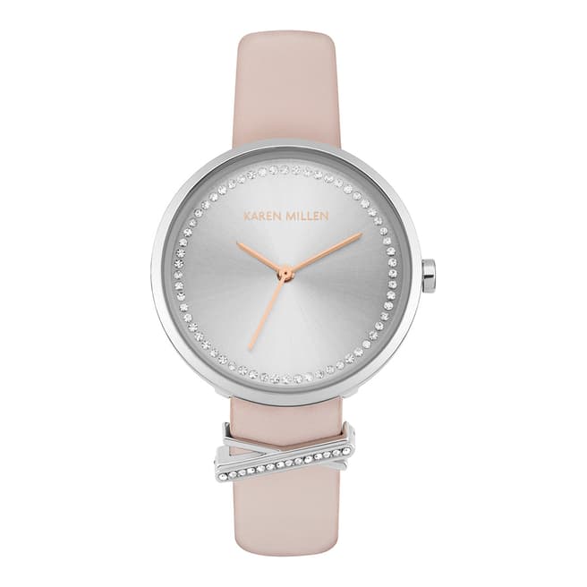 Karen Millen Pink and Silver Leather Strap Watch