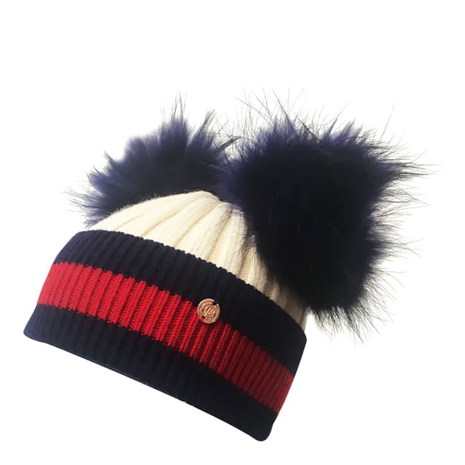 Look Like Cool Cream/Navy Stripes with Navy Pom Poms