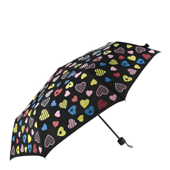 Le Monde du Parapluie Black / Multi Hearts Folding Umbrella