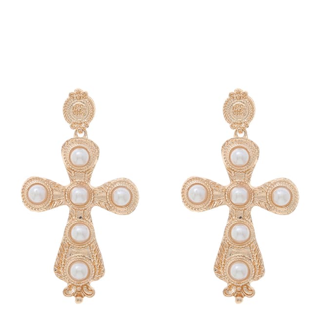Amrita Singh Gold Pearl Cross Earrings
