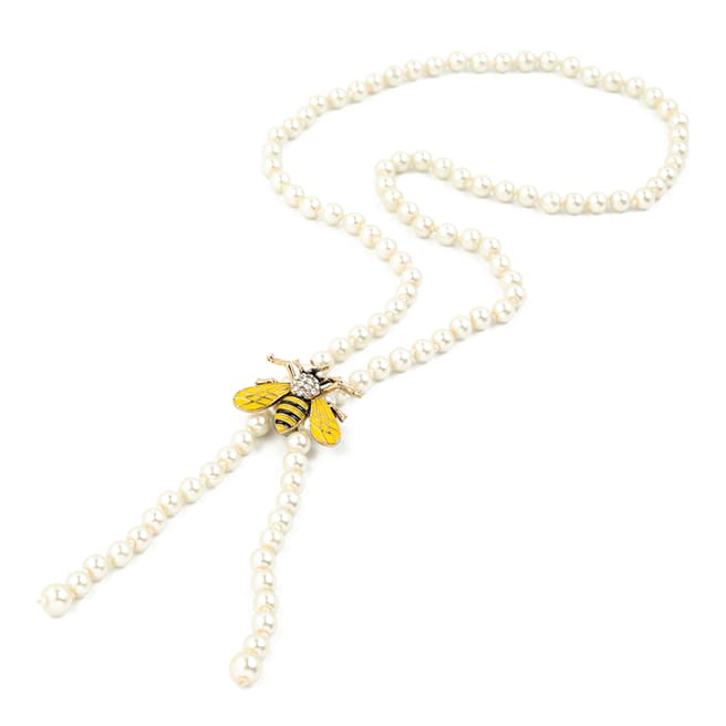 Amrita Singh White Pearl Bee Brooch Necklace