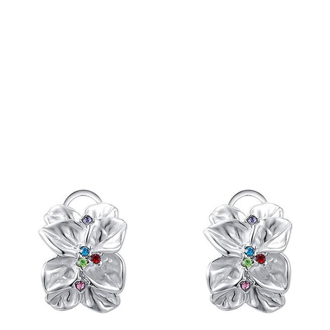 Ma Petite Amie Silver Classic Flower Petal Clip Earrings with Swarovski Crystals