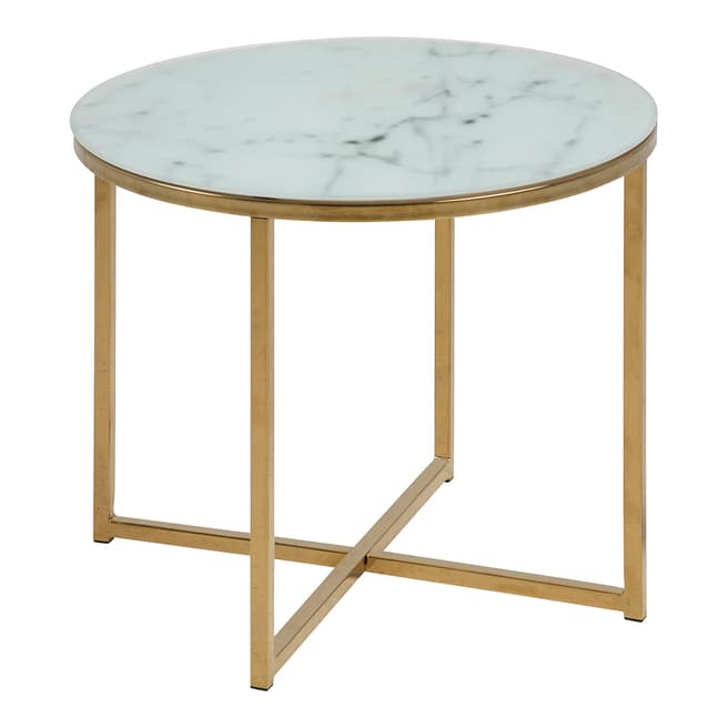 Scandi Luxe Alisma Round Lamp Table, Frosted White Marble, Golden Chrome