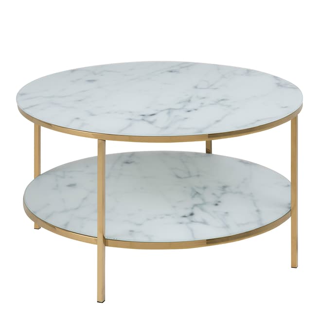 Actona Alisma Shelf Coffee Table, White Marble, Golden Chrome