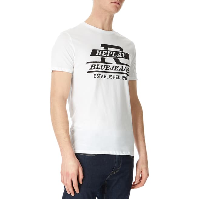 Replay White Graphic Jeans Logo T-Shirt