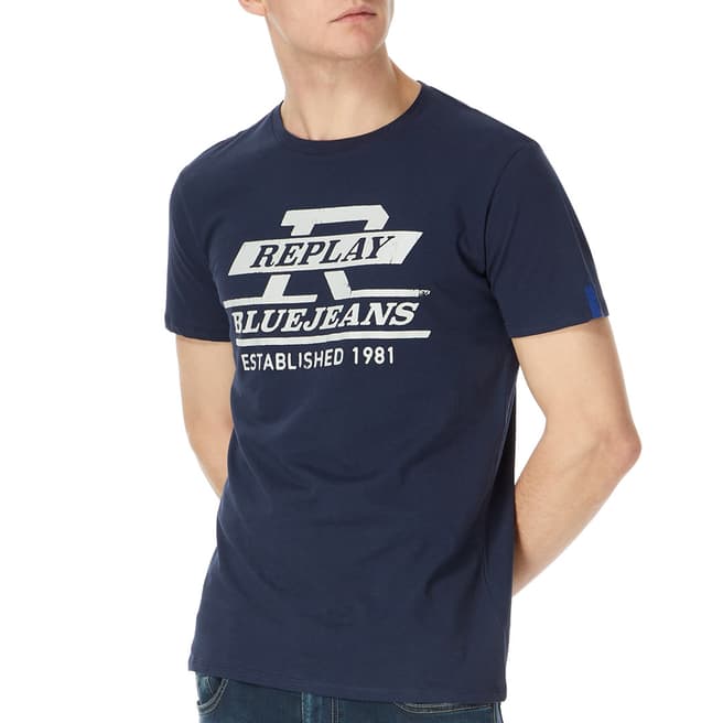 Replay Blue Graphic Jeans Logo T-Shirt