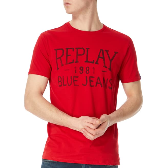 Replay Red Vintage Jeans Logo T-Shirt