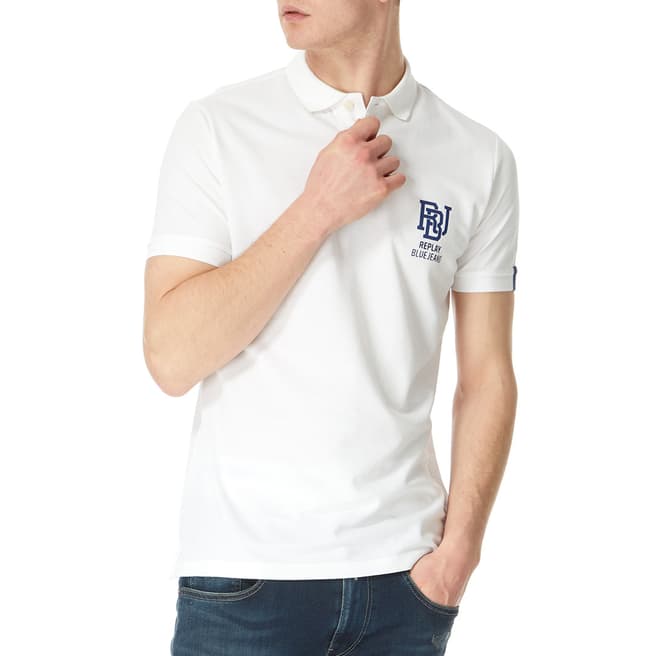 Replay White Logo Polo Shirt