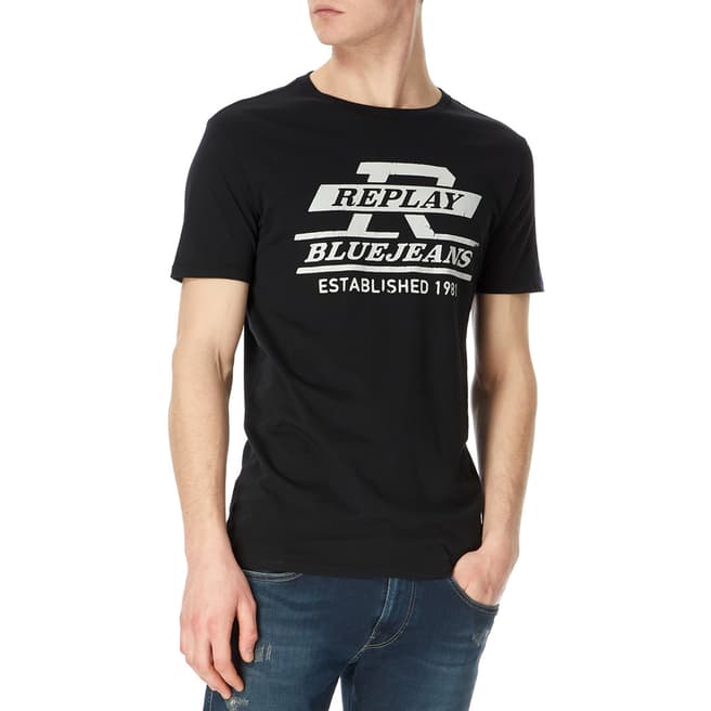 Replay Black Graphic Jeans Logo T-Shirt