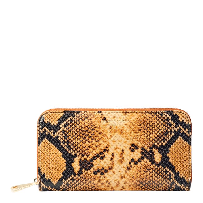 Aspinal of London Mustard Snake Continental Clutch Wallet 