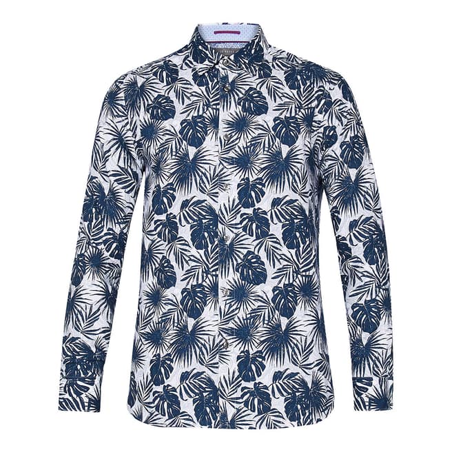 Ted Baker Teal Fitzroy Tropical Leaf Cotton Shirt