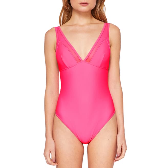 Ted Baker Bright Pink Rubee Mesh Paneled Swimsuit