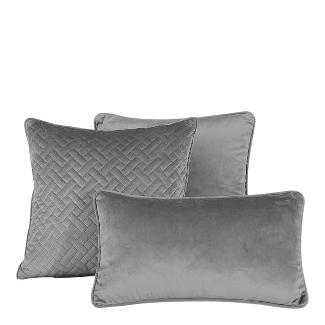 Limited Edition French Velvet 30x50cm Piped Boudoir Cushion, Silver