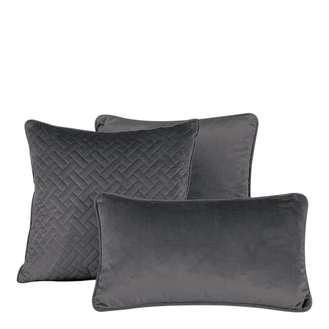 Limited Edition French Velvet Piped Boudoir 30x50cm Cushion, Charcoal