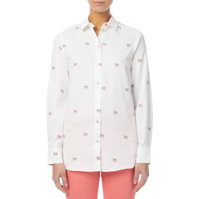 PAUL SMITH White Embroidered Dog Cotton Shirt