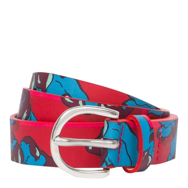 PAUL SMITH Red Floral Leather Belt