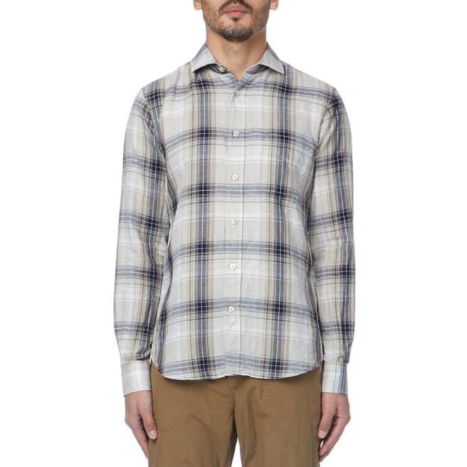 PAUL SMITH Beige Check Formal Tailored Fit Linen Blend Shirt