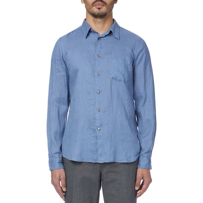 PAUL SMITH Blue Tailored Fit Linen Shirt