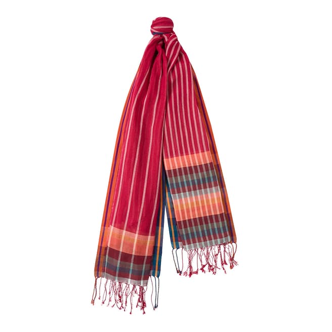 PAUL SMITH Red Artist End Stripe Scarf