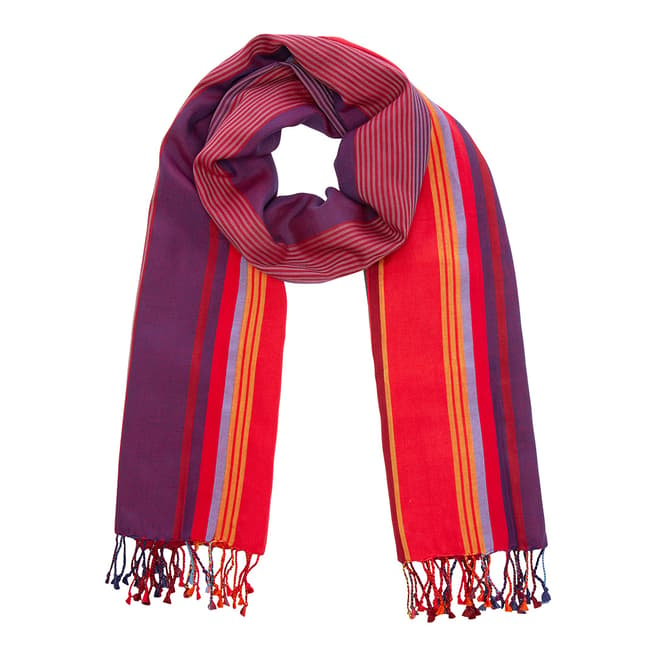 PAUL SMITH Red Stripe Cotton and Silk Scarf