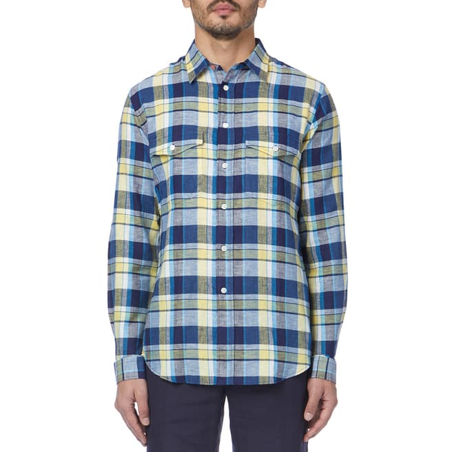 PAUL SMITH Blue/Yellow Check Linen Blend Casual Fit Shirt