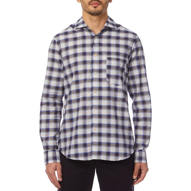 PAUL SMITH Blue/Multi Formal Check Tailored Cotton Shirt