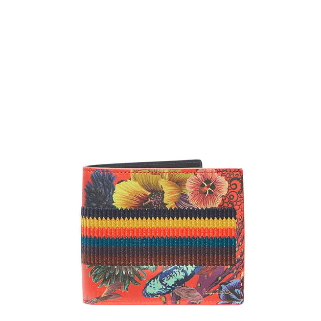 PAUL SMITH Coral Floral Stripe Bifold Wallet