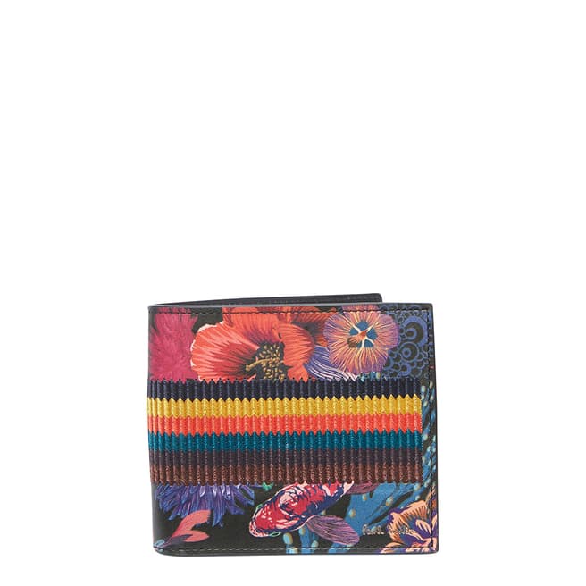 PAUL SMITH Black Floral Stripe Bifold Wallet