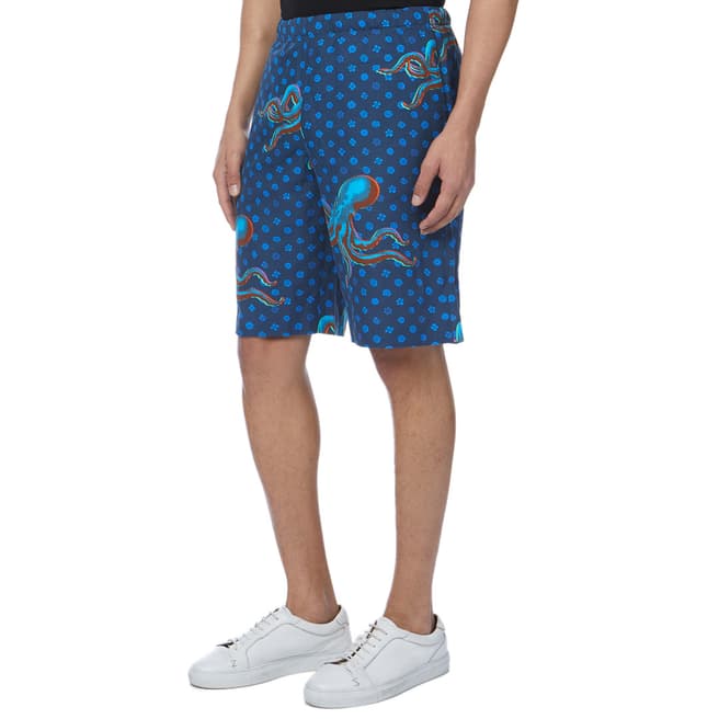 PAUL SMITH Blue Octopus Linen Blend Shorts