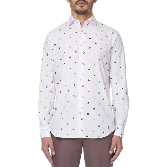 PAUL SMITH White Picture Print Formal Tailored Shirt