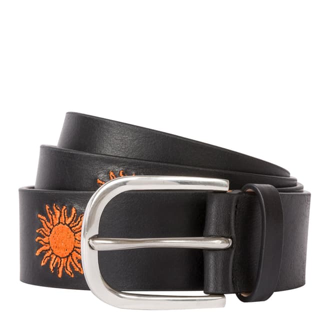PAUL SMITH Black Embroidered Sun Leather Belt