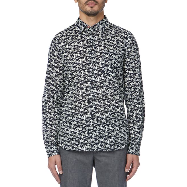 PAUL SMITH Navy Print Tailored Fit Shirt