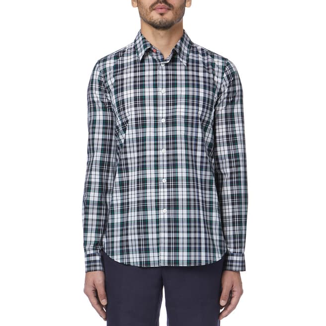 PAUL SMITH Green Contrast Check Tailored Fit Shirt
