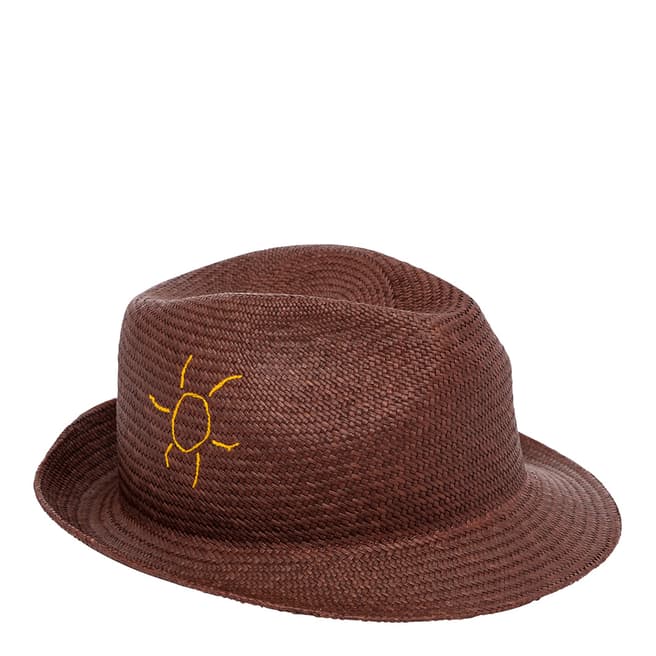 PAUL SMITH Chocolate Embroidered Panama Hat