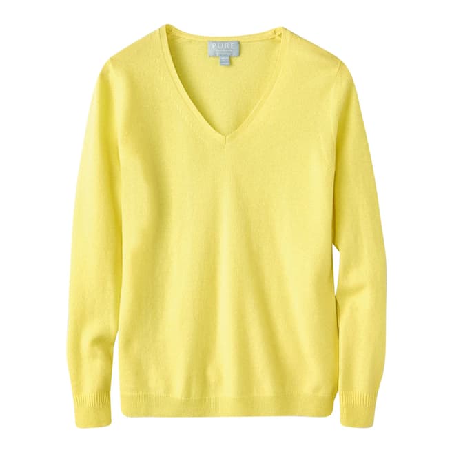 Pure Collection Yellow Cashmere Slim Fit V Neck Sweater