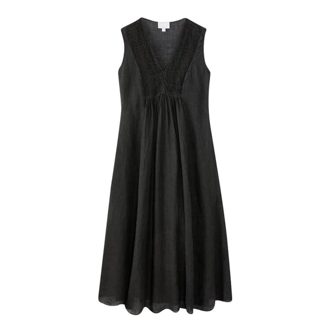 Pure Collection Black Laundered Linen Midi Dress