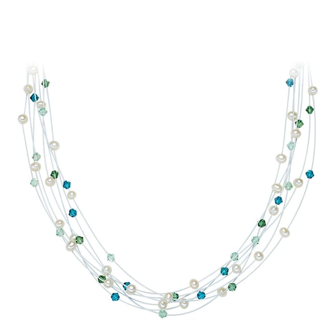 Nova Pearls Copenhagen White/Blue/Green Pearl and Crystal Necklace