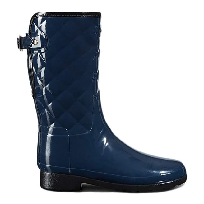 Hunter Navy Gloss Quilted Short Boots