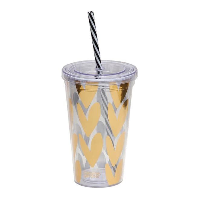 Caroline Gardner Gold Hearts Cup with Straw