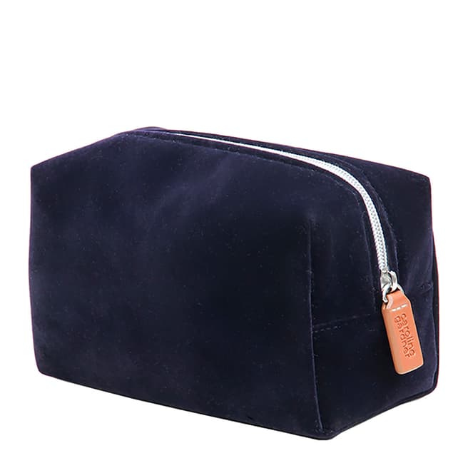 Caroline Gardner Navy Velvet Cube Cosmetic Bag