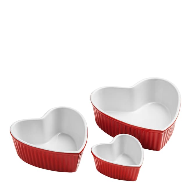 Premier Housewares Set of 3 Red Amour Heart Stoneware Dishes