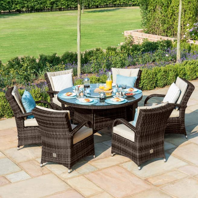 Maze SAVE £304 - Texas 6 Seat Round Ice Bucket Dining Set with Lazy Susan , Brown