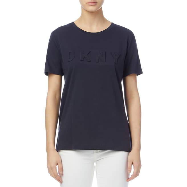 DKNY Navy Embossed Logo Cotton Blend T-Shirt
