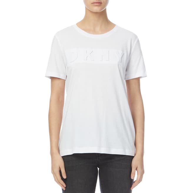 DKNY White Embossed Logo Cotton Blend T-Shirt