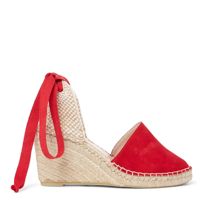 Laycuna London Red Tie Up Suede Wedge Spanish Espadrilles