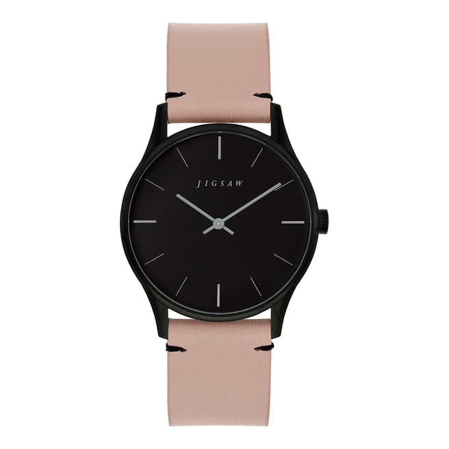 Jigsaw Pink and Black Round Leather Strap Watch