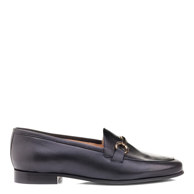 French Sole Black Leather Loafers